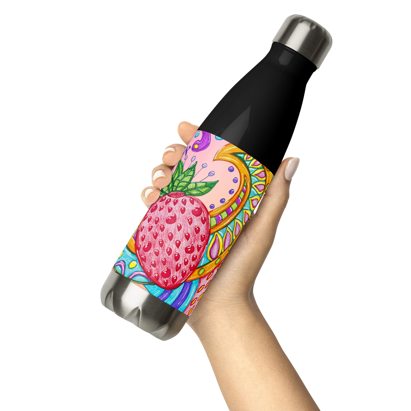 Insulated Stainless Steel Water Bottles 17oz Blk-72 Names of God-Big Picture-Aleph Nun Yud-5-137online.com
