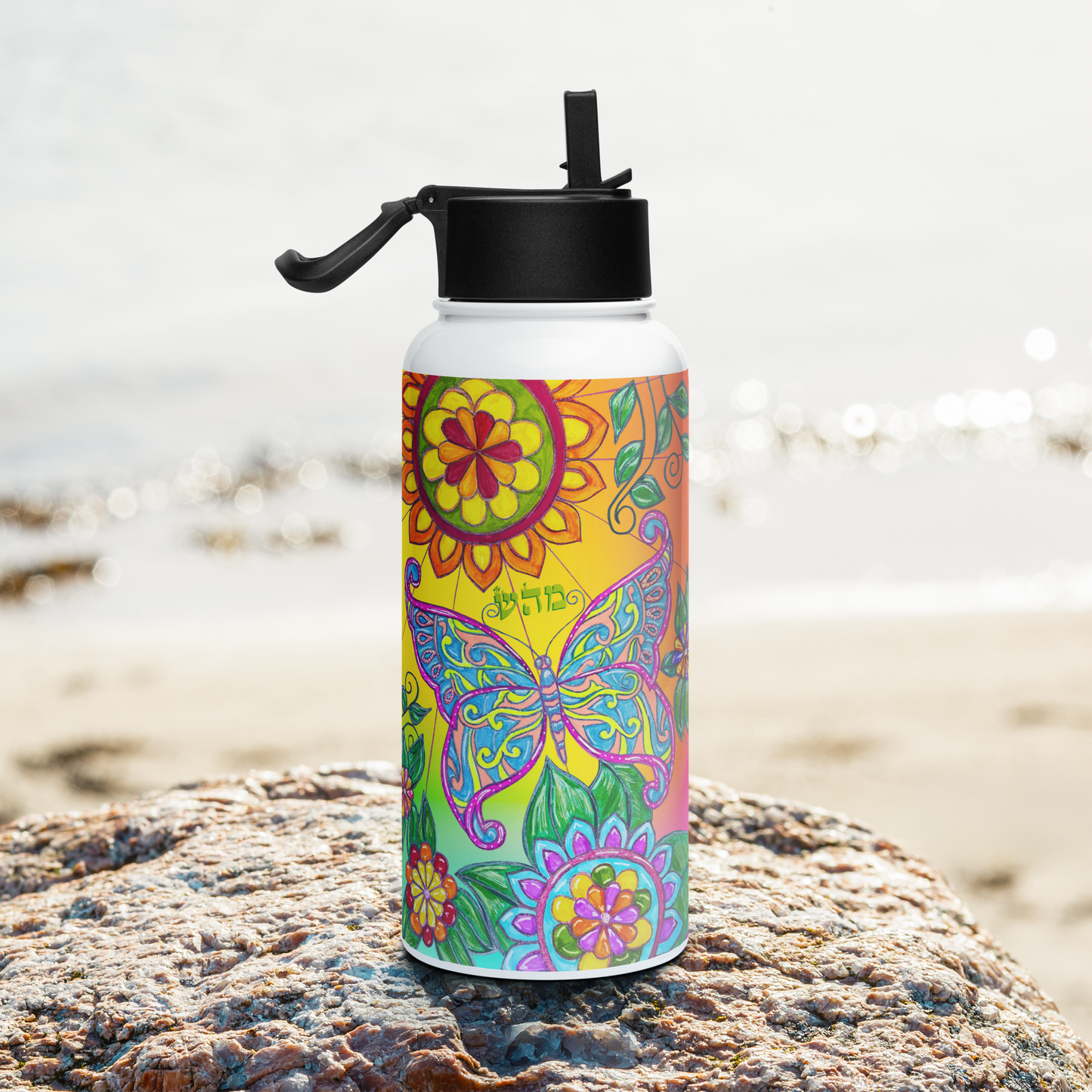 Insulated Stainless Steel Water Bottle with Straw, BPA-Free Sports Water Bottle, Great for Travel, 32 Oz, Very Colorful, Healing-05