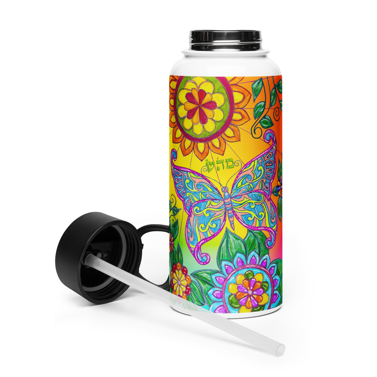 Insulated Stainless Steel Water Bottle with Straw, BPA-Free Sports Water Bottle, Great for Travel, 32 Oz, Very Colorful, Healing-05