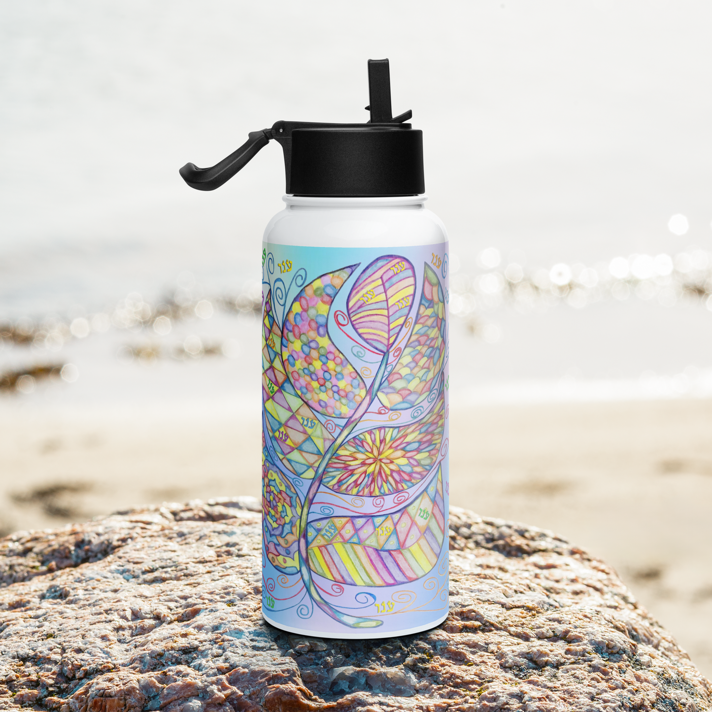 Insulated Stainless Steel Water Bottle with Straw, BPA-Free Sports Water Bottle, Great for Travel, 32 Oz, Very Colorful, Healing-05