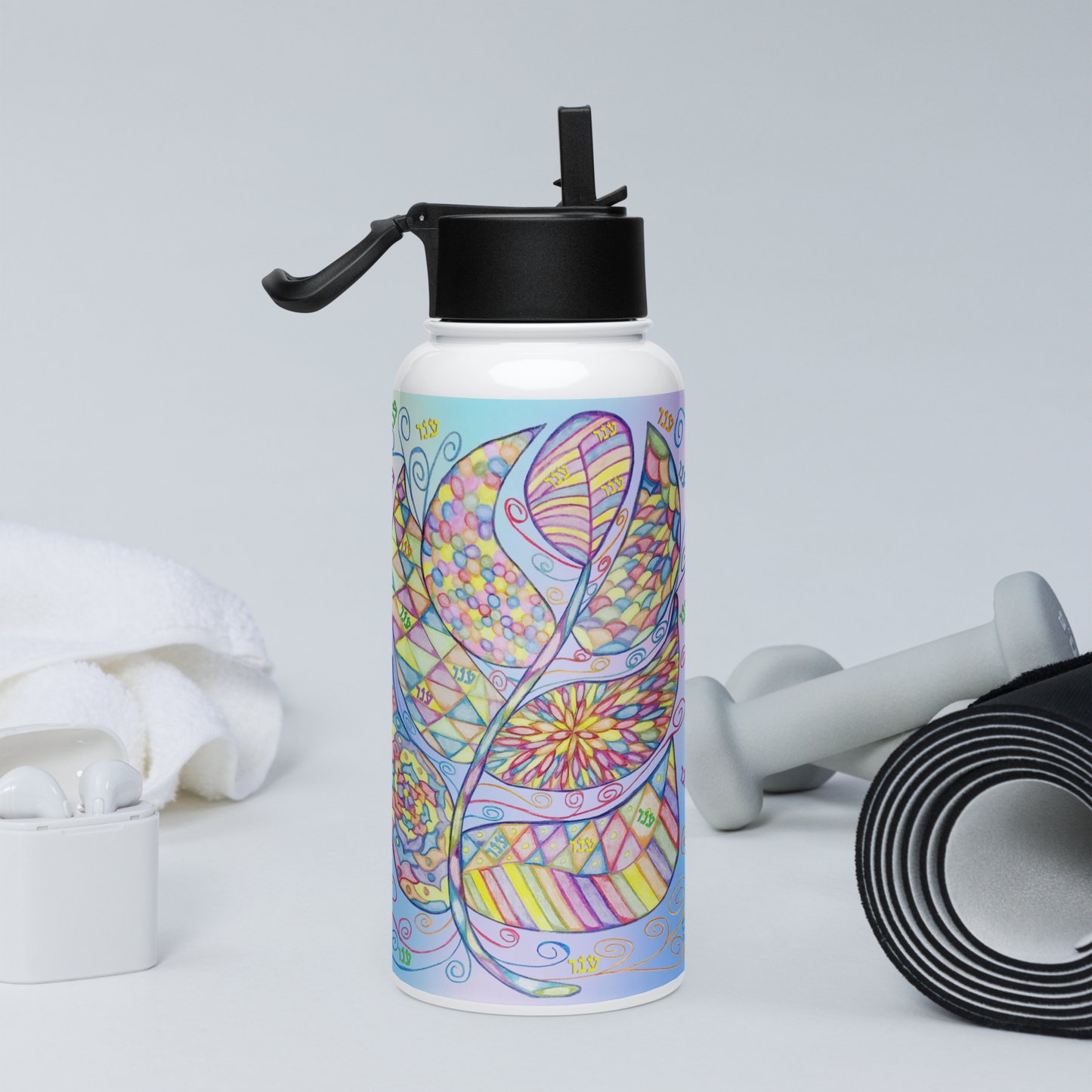 Insulated Stainless Steel Water Bottle with Straw, BPA-Free Sports Water Bottle, Great for Travel, 32 Oz, Very Colorful, Healing-05