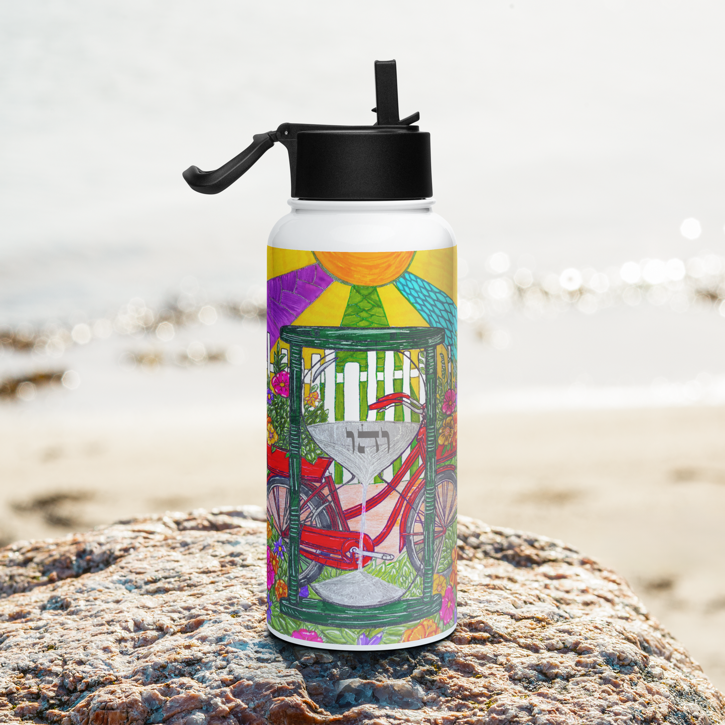 Stainless Steel Water Bottle with a Straw Lid 32-oz-Time-Travel-01-010