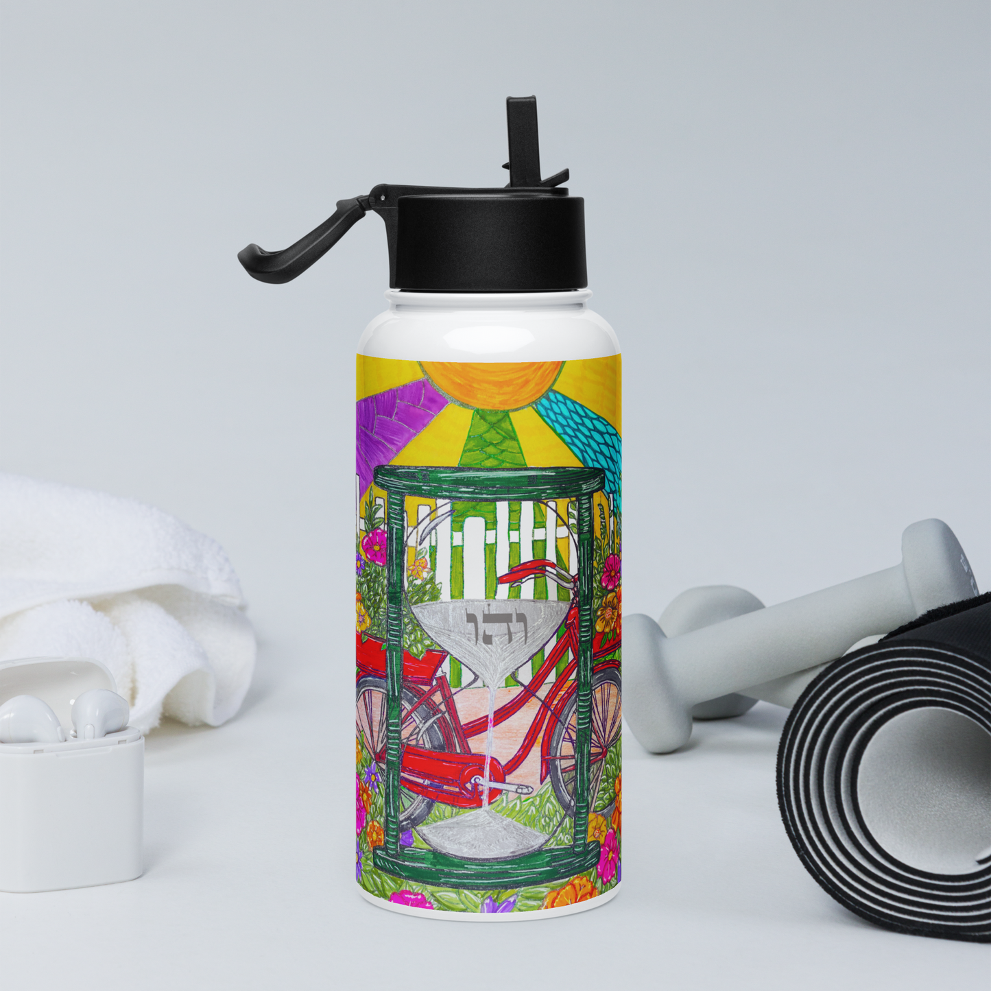 Stainless Steel Water Bottle with a Straw Lid 32-oz-Time-Travel-01-011