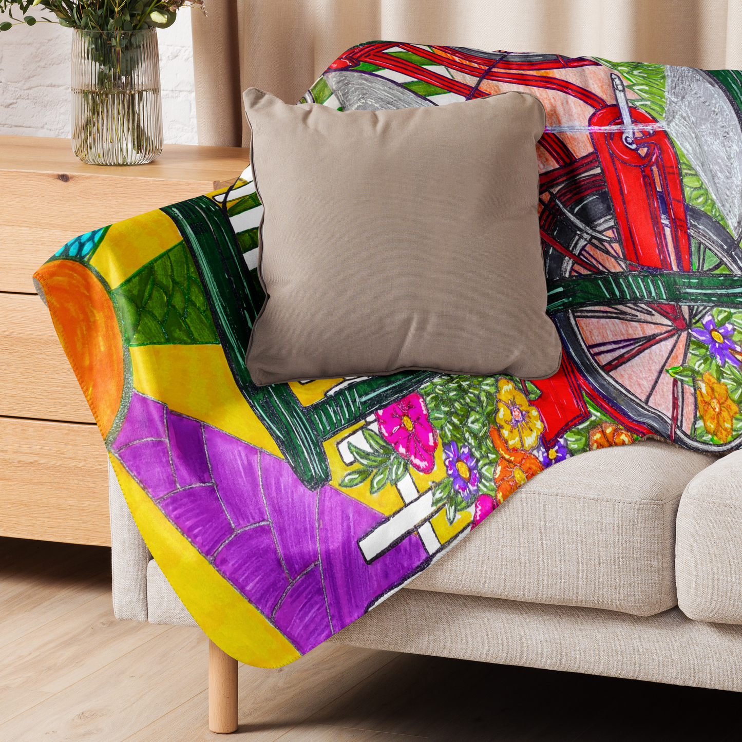 Sherpa Fleece Reversible Custom Throw Blanket for Couch-Time Travel-01-09