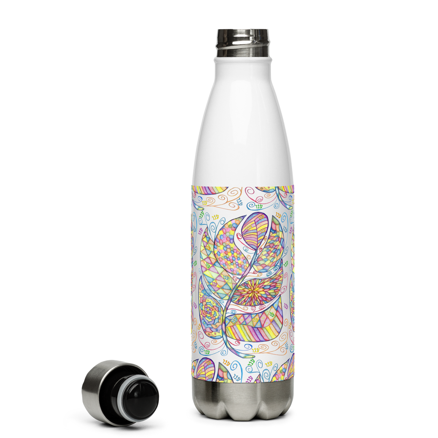 Insulated-Stainless Steel Water Bottle 17oz-Wht-Appreciation (72 Names of God-Ayin Nun Vav)-2-137online.com