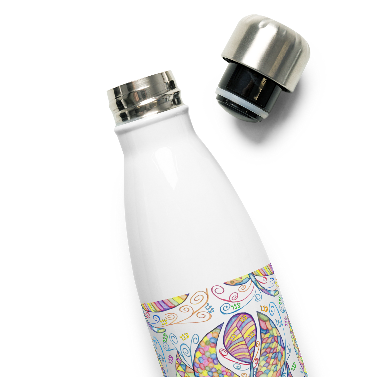 Insulated-Stainless Steel Water Bottle 17oz-Wht-Appreciation (72 Names of God-Ayin Nun Vav)-3-137online.com