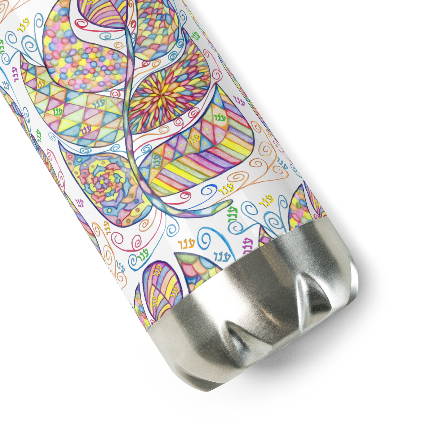 Insulated-Stainless Steel Water Bottle 17oz-Wht-Appreciation (72 Names of God-Ayin Nun Vav)-4-137online.com