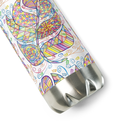 Insulated-Stainless Steel Water Bottle 17oz-Wht-Appreciation (72 Names of God-Ayin Nun Vav)-4-137online.com