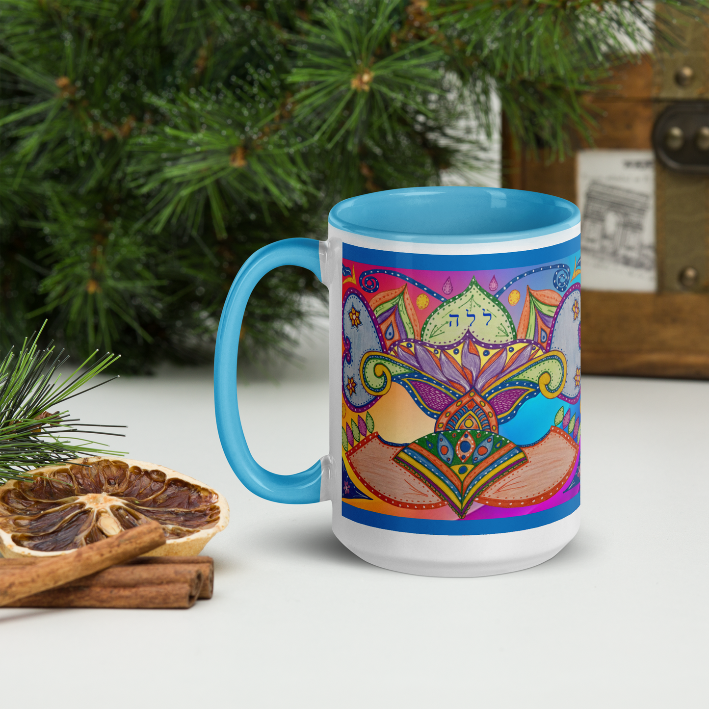 Custom Coffee Mug with Color Inside 15oz-Blu-Dreams (72 Names of God-Ayin-Lamed-Hey)-6-137online.com