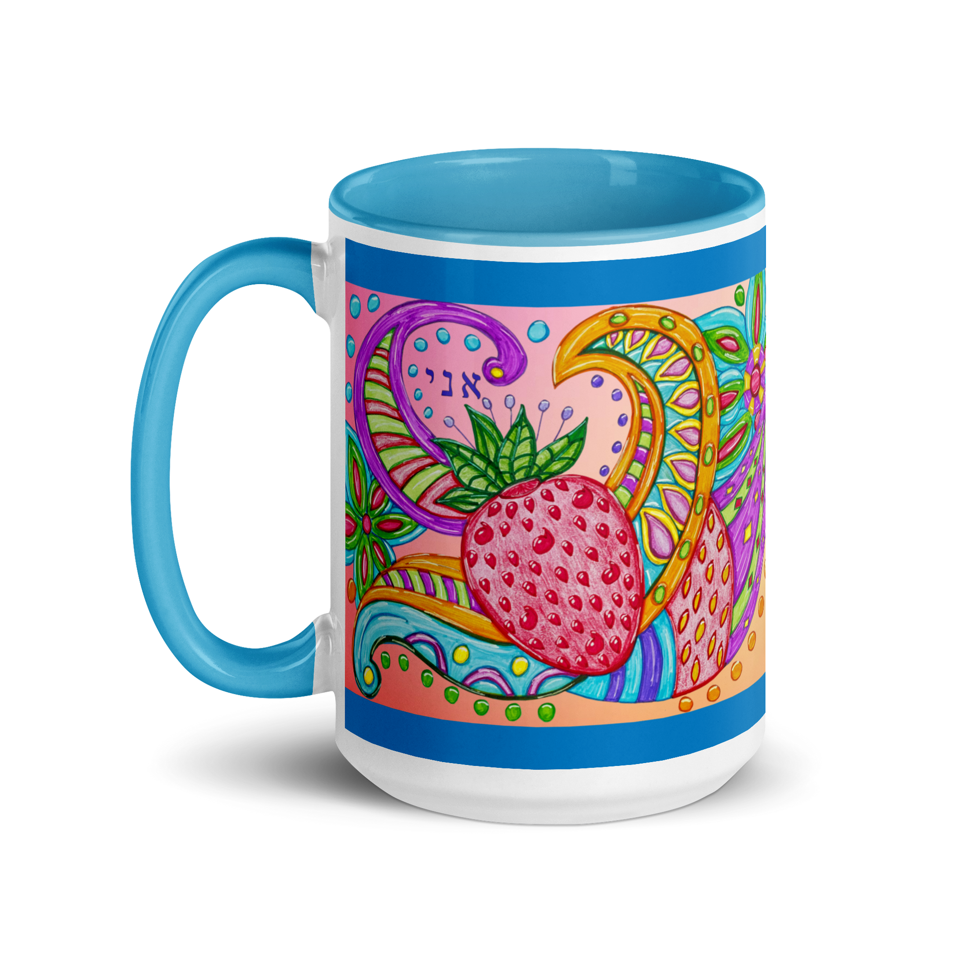 Custom Coffee Mug with Color Inside 15oz-Blu-Big Picture (72 Names of God-Aleph Nun Yud)-1-137online.com