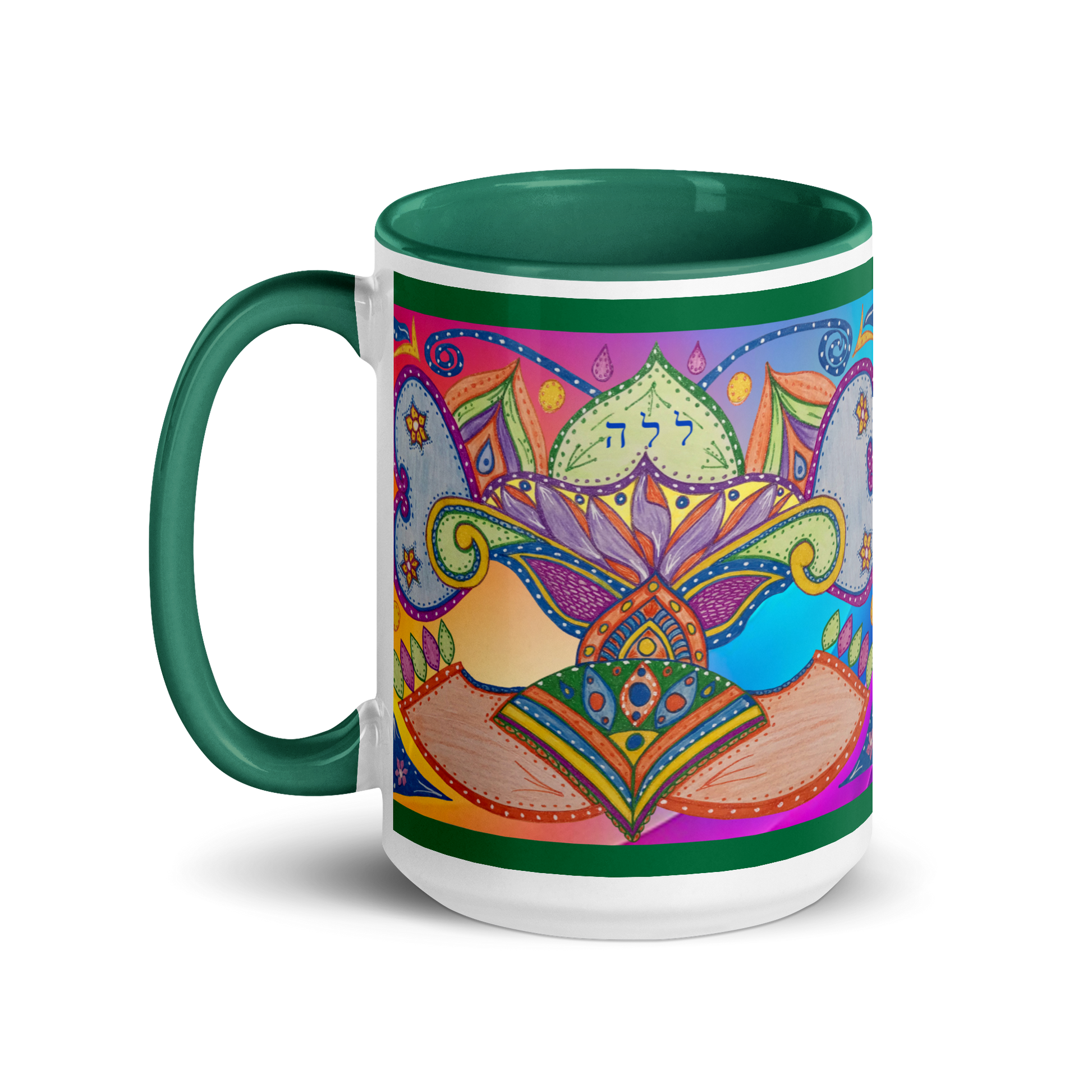 Custom Coffee Mug with Color Inside 15oz-Grn-Dreams (72 Names of God-Ayin-Lamed-Hey)-1-137online.com