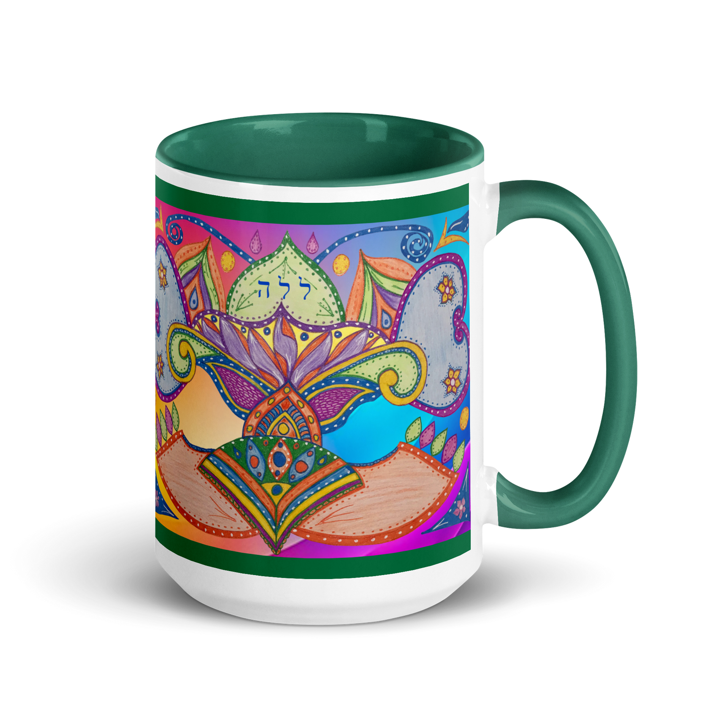 Custom Coffee Mug with Color Inside 15oz-Grn-Dreams (72 Names of God-Ayin-Lamed-Hey)-3-137online.com