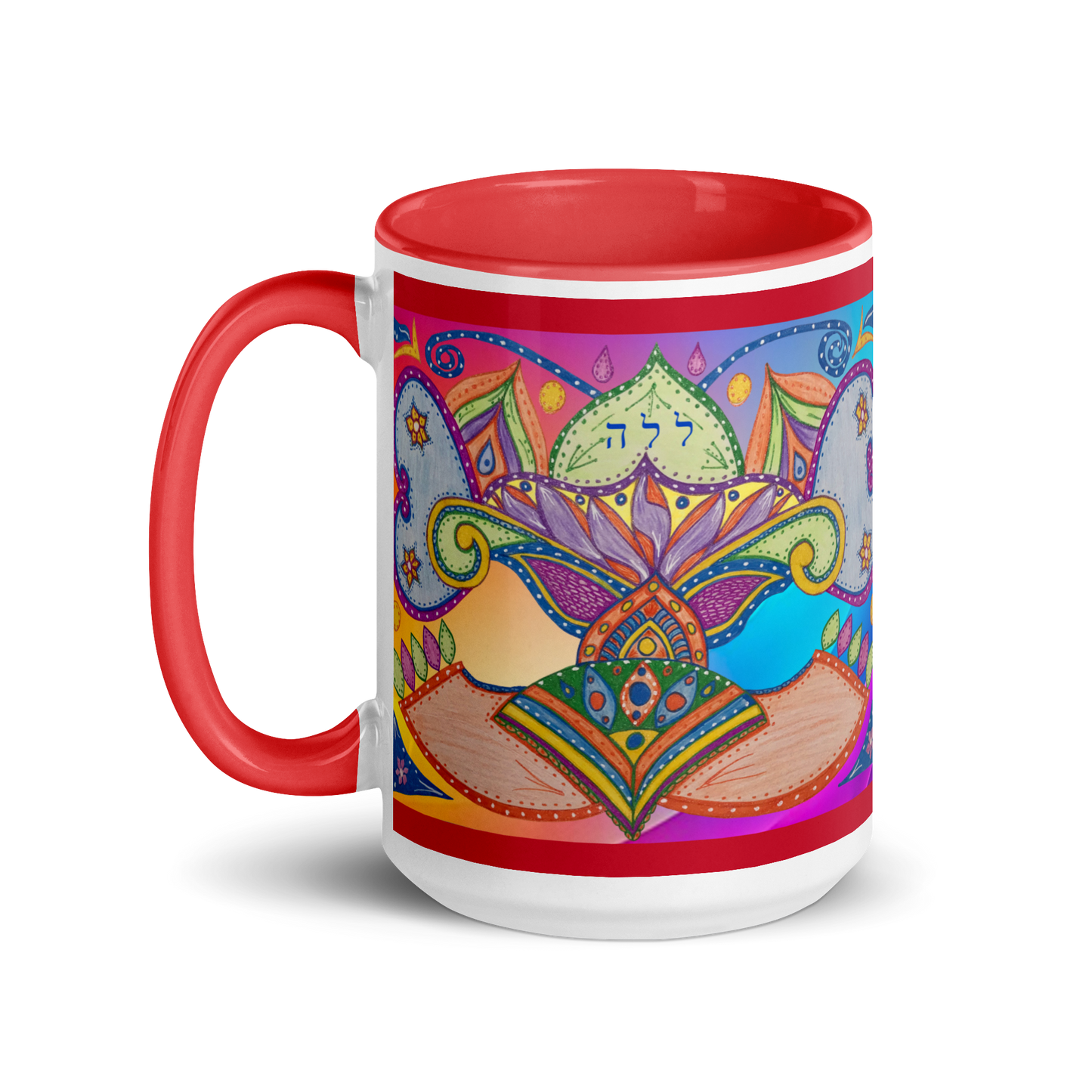 Custom Coffee Mug with Color Inside 15oz-Red-Dreams (72 Names of God-Ayin-Lamed-Hey)-1-137online.com