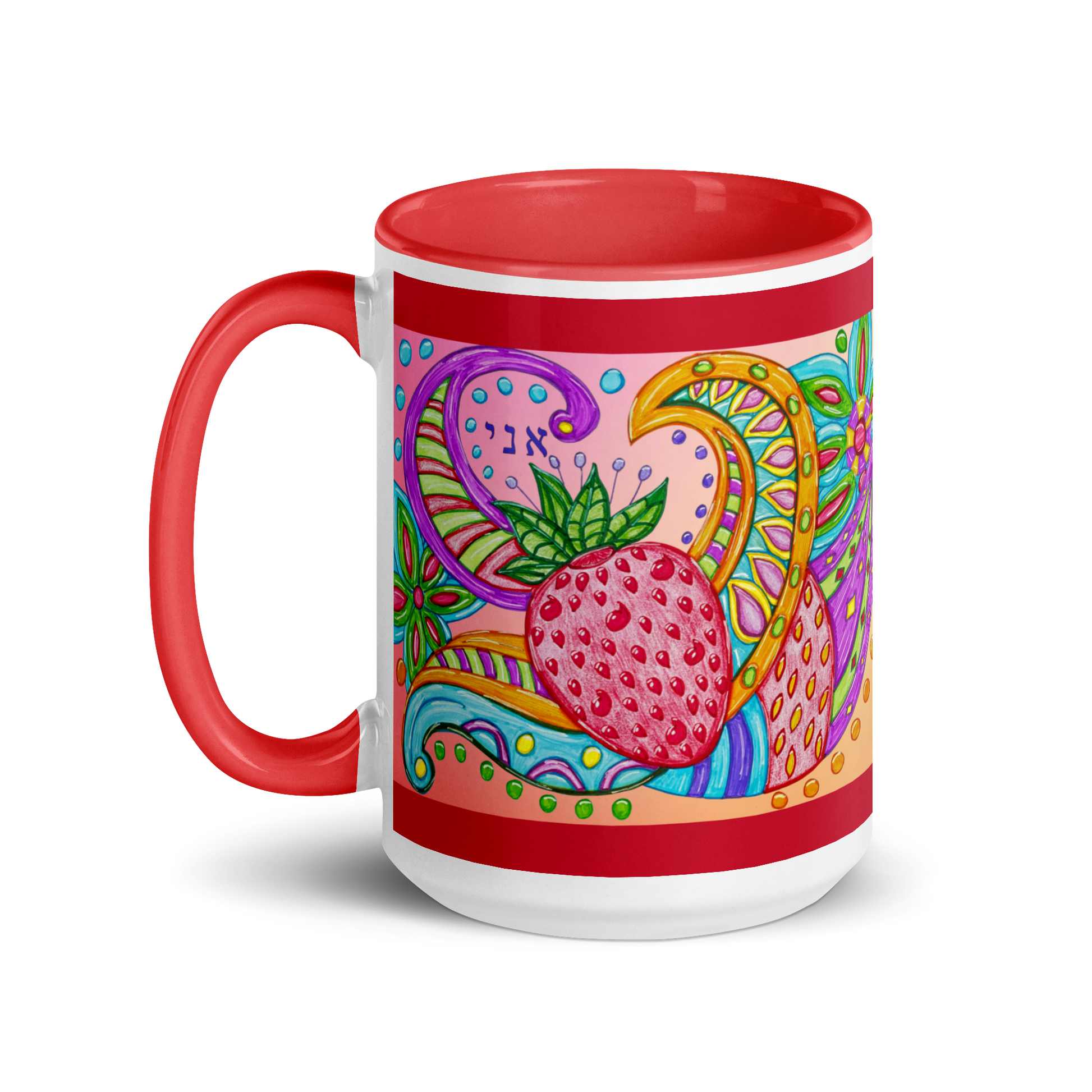 Custom Coffee Mug with Color Inside 15oz-Red-Big Picture (72 Names of God-Aleph Nun Yud)-1-137online.com