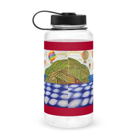 Wide Mouth Plastic Water Bottle 32oz Red-72 Names of God-Heaven on Earth-Yud Zayin Lamed