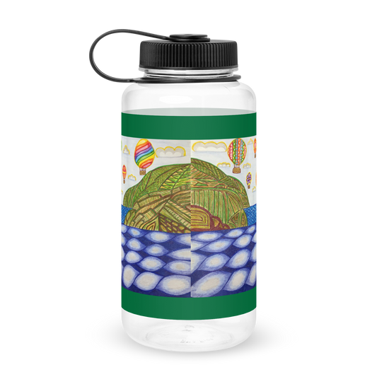 Wide Mouth Plastic Water Bottle 32oz Grn-72 Names of God-Heaven on Earth-Yud Zayin Lamed