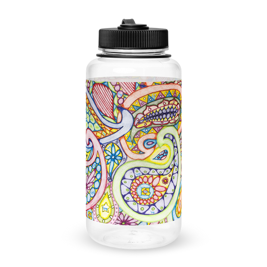 Wide Mouth Plastic Water Bottle 32oz-72 Names of God-Remove Addictions-Pey Hey Lamed